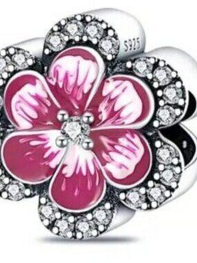 Pansy Pink Flower Charm Sterling Silver 925 Charm For Pandora Bracelet